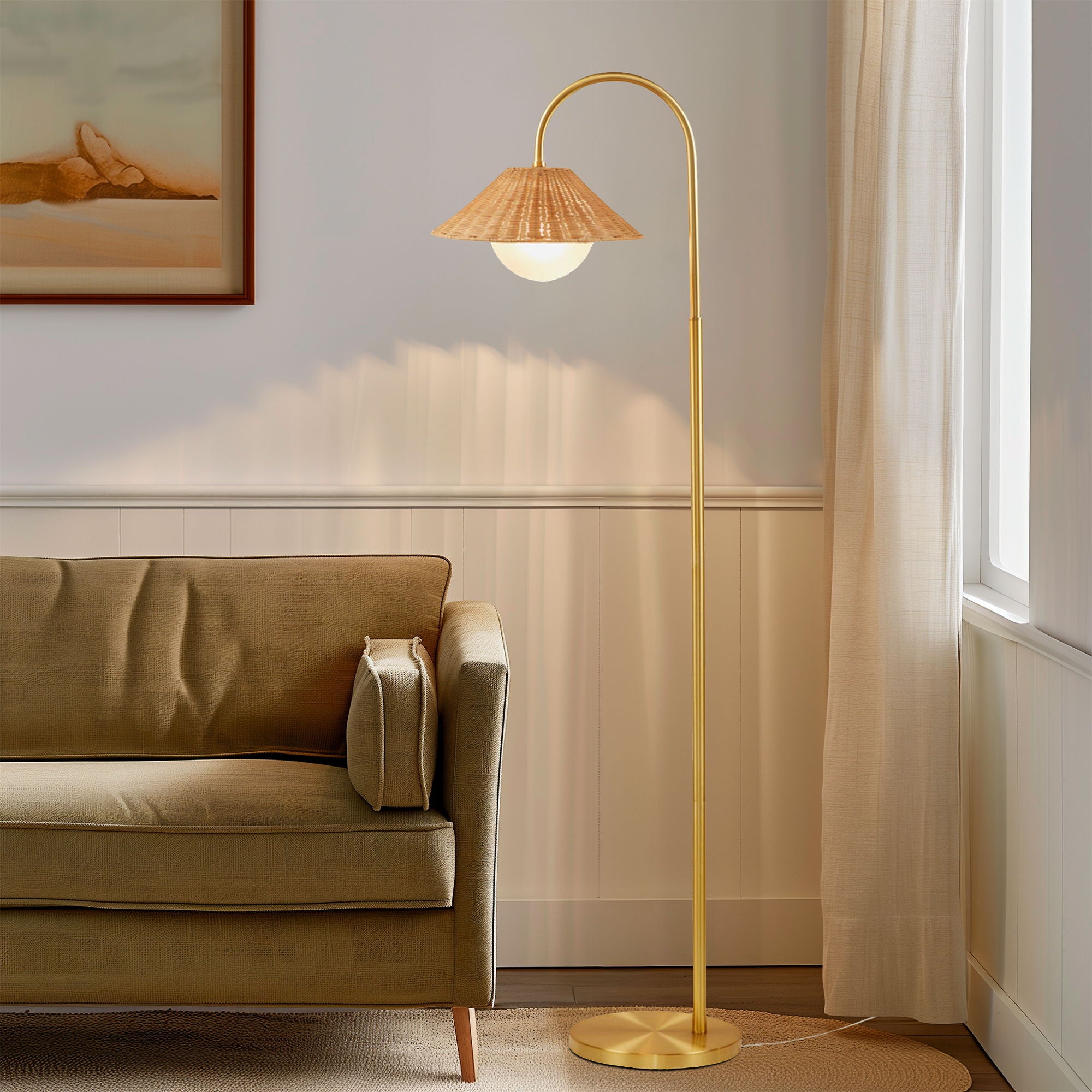Laguna - Weave Shade Floor Lamp - Gold / Natural