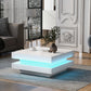 High Gloss Minimalist Design with LED Lights, 2-Tier Square Coffee Table, Center Table for Living Room, 31.5''x31.5''x14.2'', White