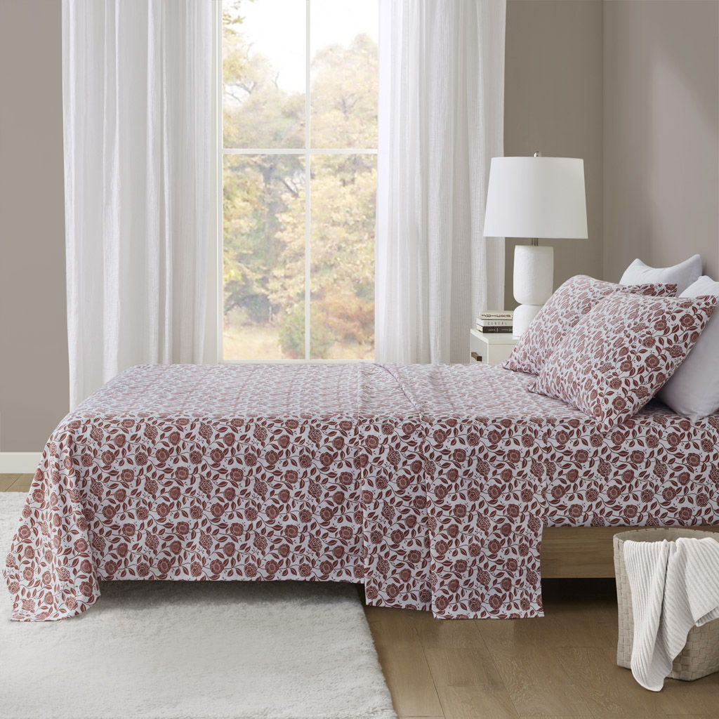 Oversized Flannel - 4 Piece Full Sheet Set - Rust Floral