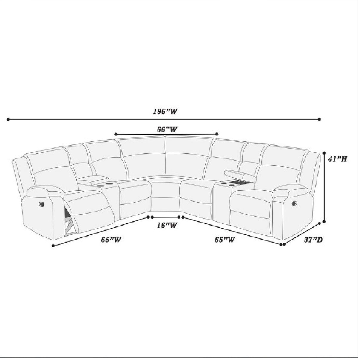 Manual Motion Reclining Sectional LAF / RAF Loveseat With Consoles Cup Holders Upholstered Living Room - Black