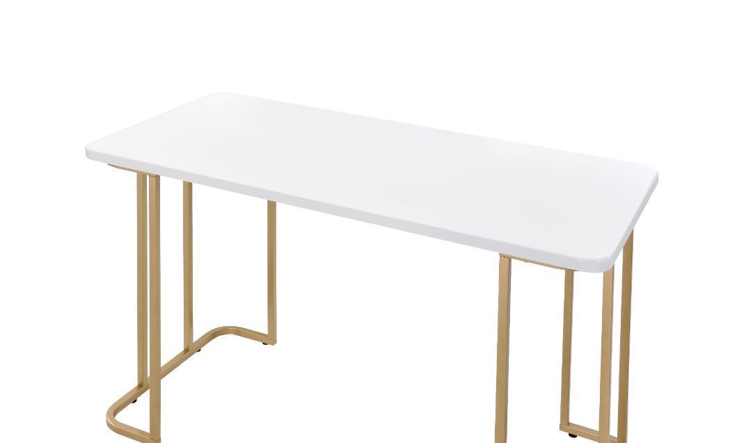 ACME Estie Writing Desk, White & Gold Finish 93102