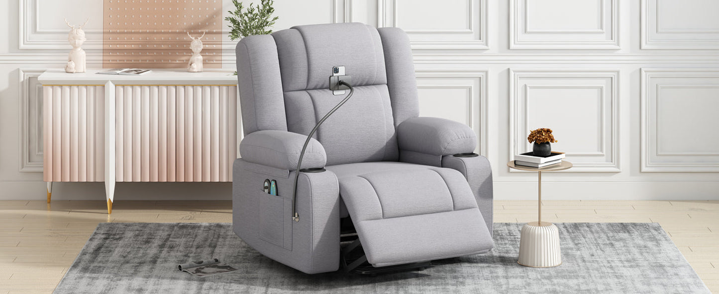 Power Lift Recliner Chair Electric Recliner for Elderly Recliner Chair with Massage and Heating Functions, Remote, Phone Holder Side Pockets and Cup Holders for Living Room, Grey