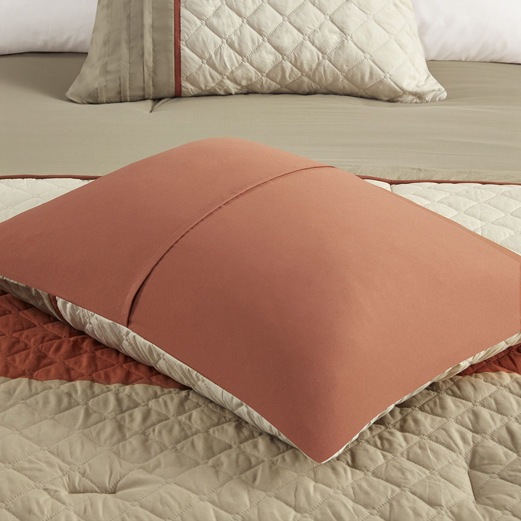 Greer - 7 Piece Color Block Stripe Comforter Set With Throw Pillows - Spice