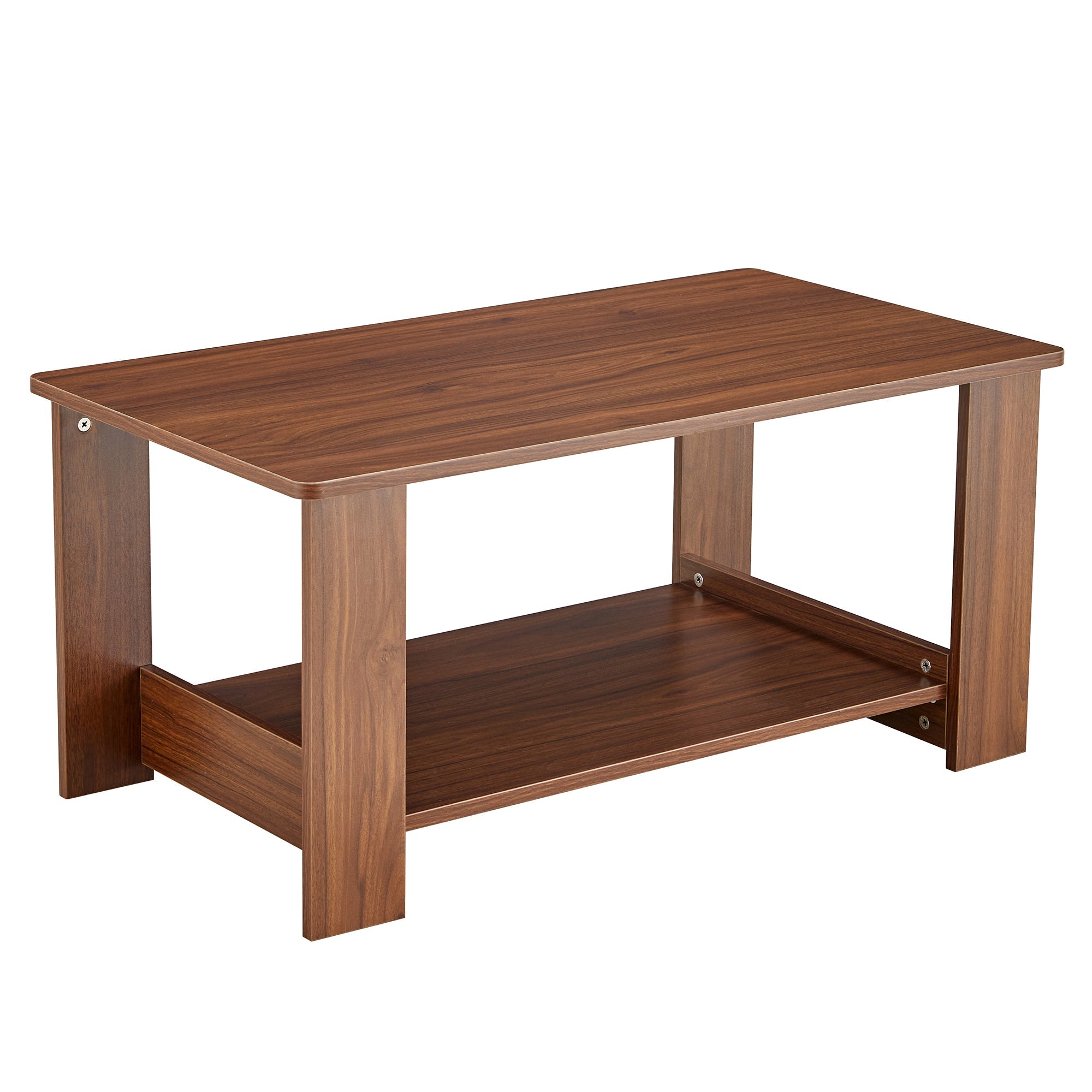 Modern minimalist walnut colored double layered rectangular coffee table ,tea table.MDF material is more durable,Suitable for living room, bedroom, and study room.19.6"*35.4"*16.5"  CT-16