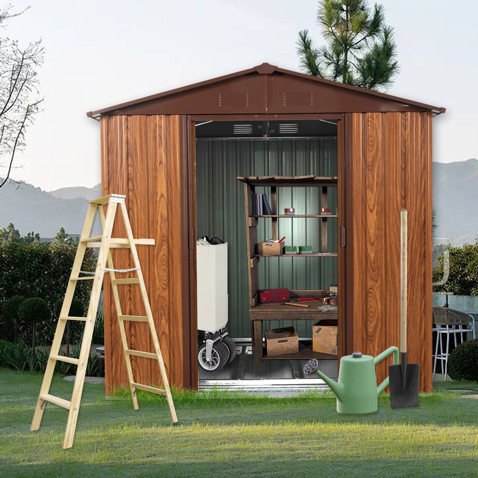 Outdoor Metal Storage Shed With Floor Base