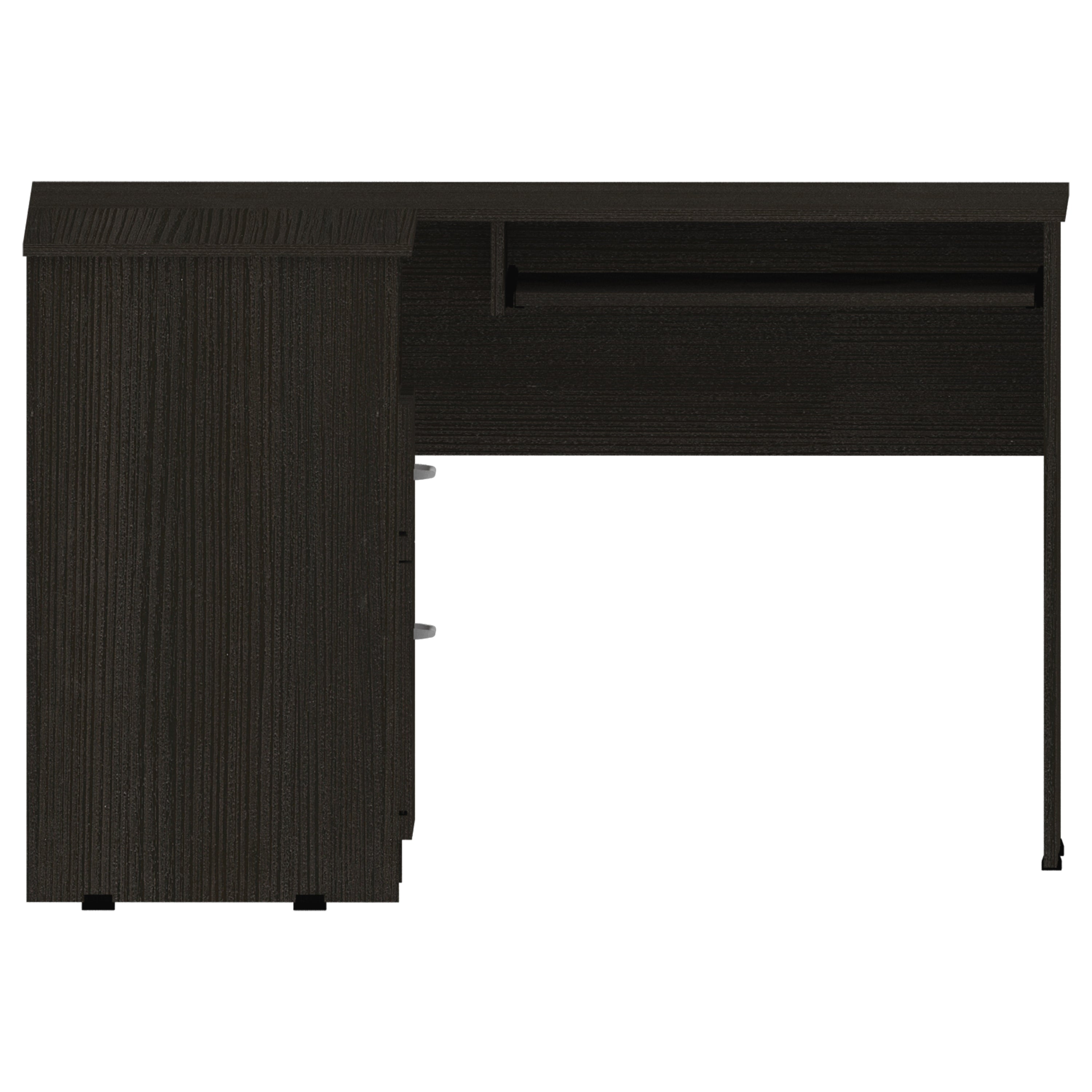 Mix L-Shaped Desk, Keyboard Tray, Two Drawers, Single Open Shelf -Black