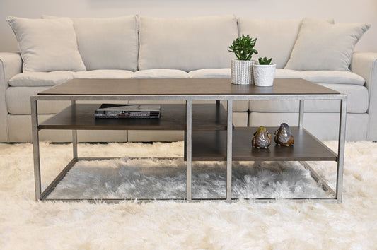 Padena Metal Frame Wood Living Room Coffee Table with Shelf