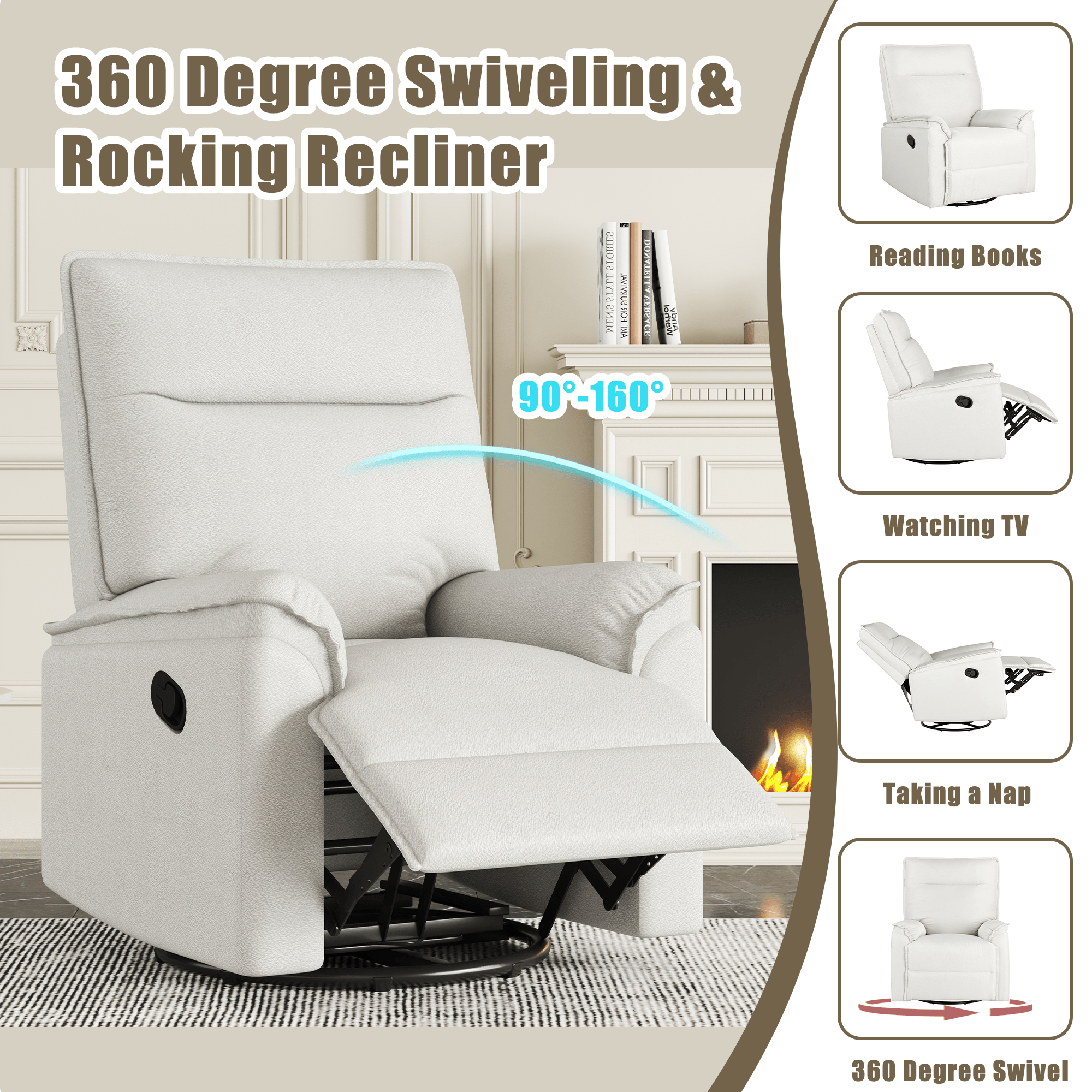 360 Degree Swivel Recliner Manual Recliner Chair Theater Recliner Sofa for Living Room, Beige