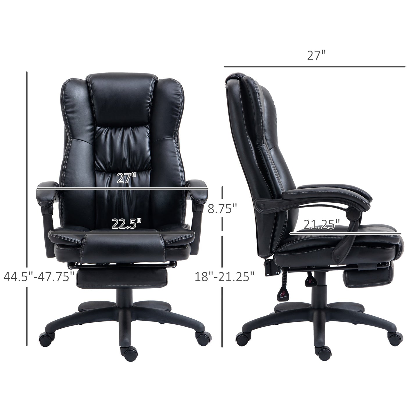 High Back Massage Office Chair with 6-Point Vibration, 5 Modes, Executive Chair, PU Leather Swivel Chair with Reclining Back, and Retractable Footrest, Black