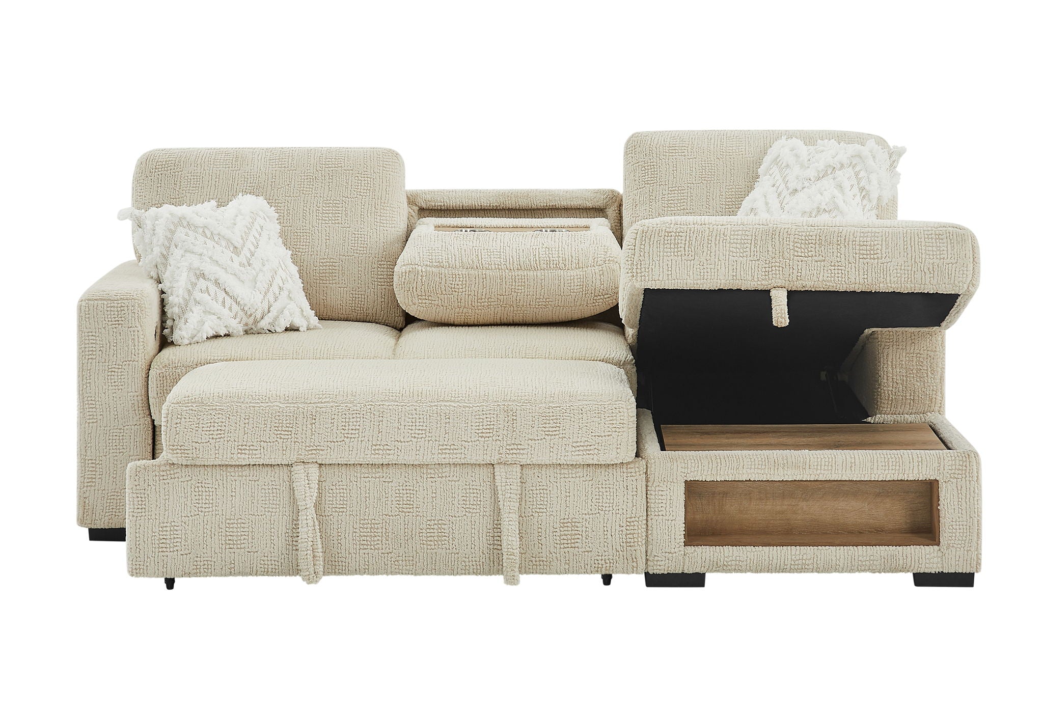 U0222 - Sofa Bed Arms With 2 Bookshelves And Bluetooth Speaker - Cream