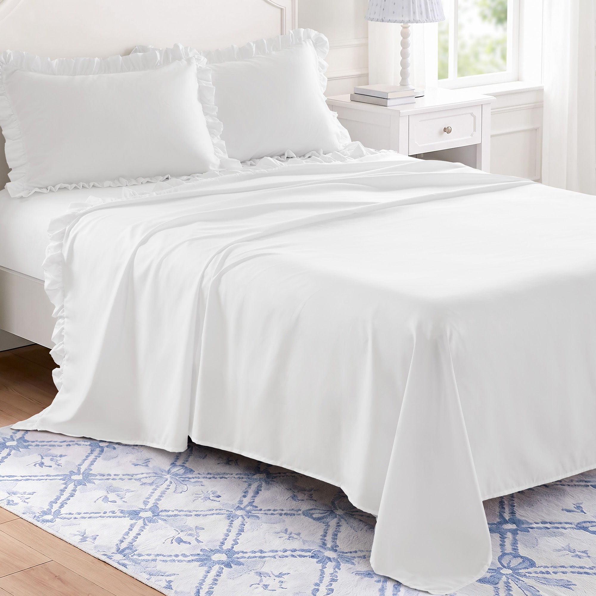 Microfiber Ruffle - Queen Sheets - Bright White