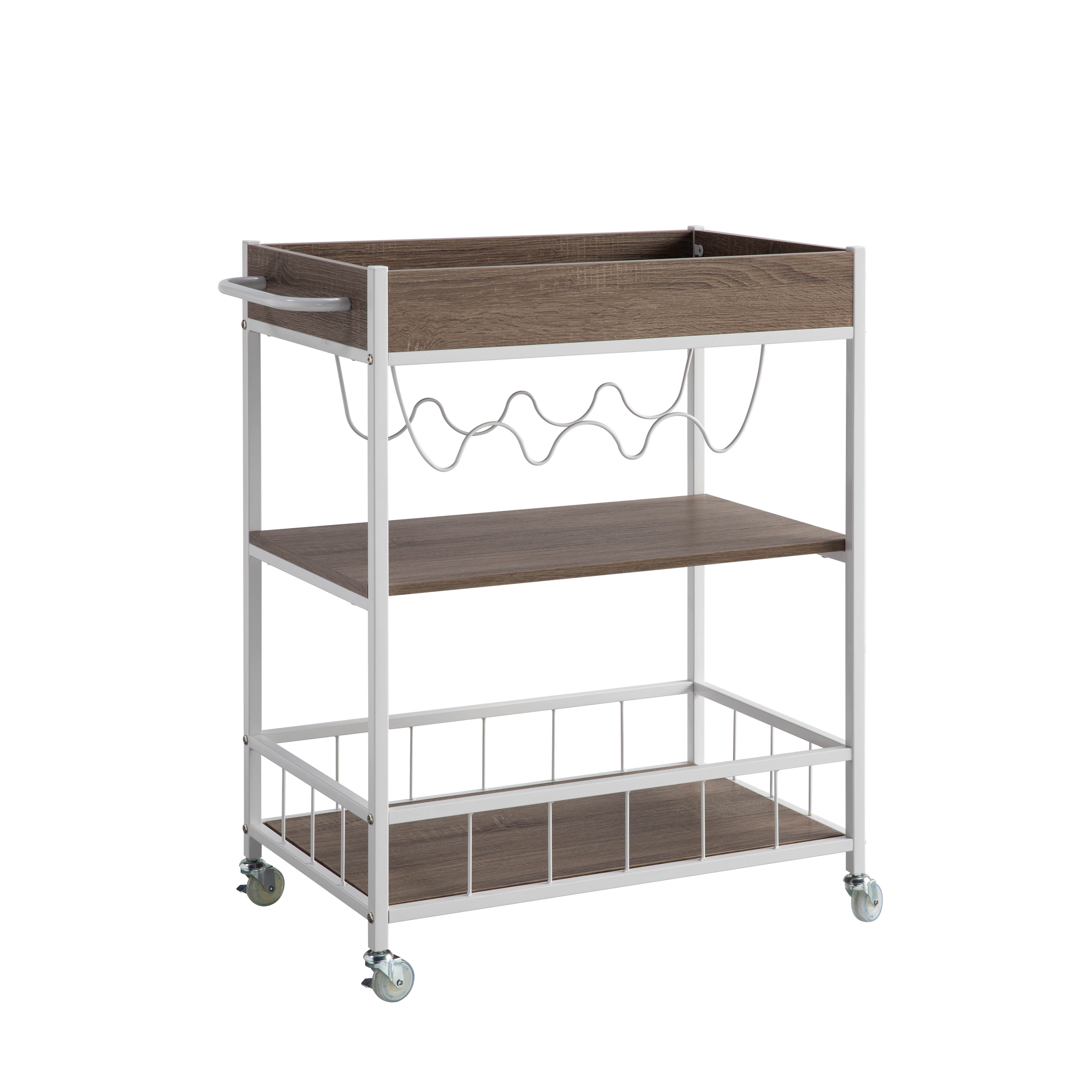 Rolling Kitchen Cart With Storage And Four Wine Bottle Rack