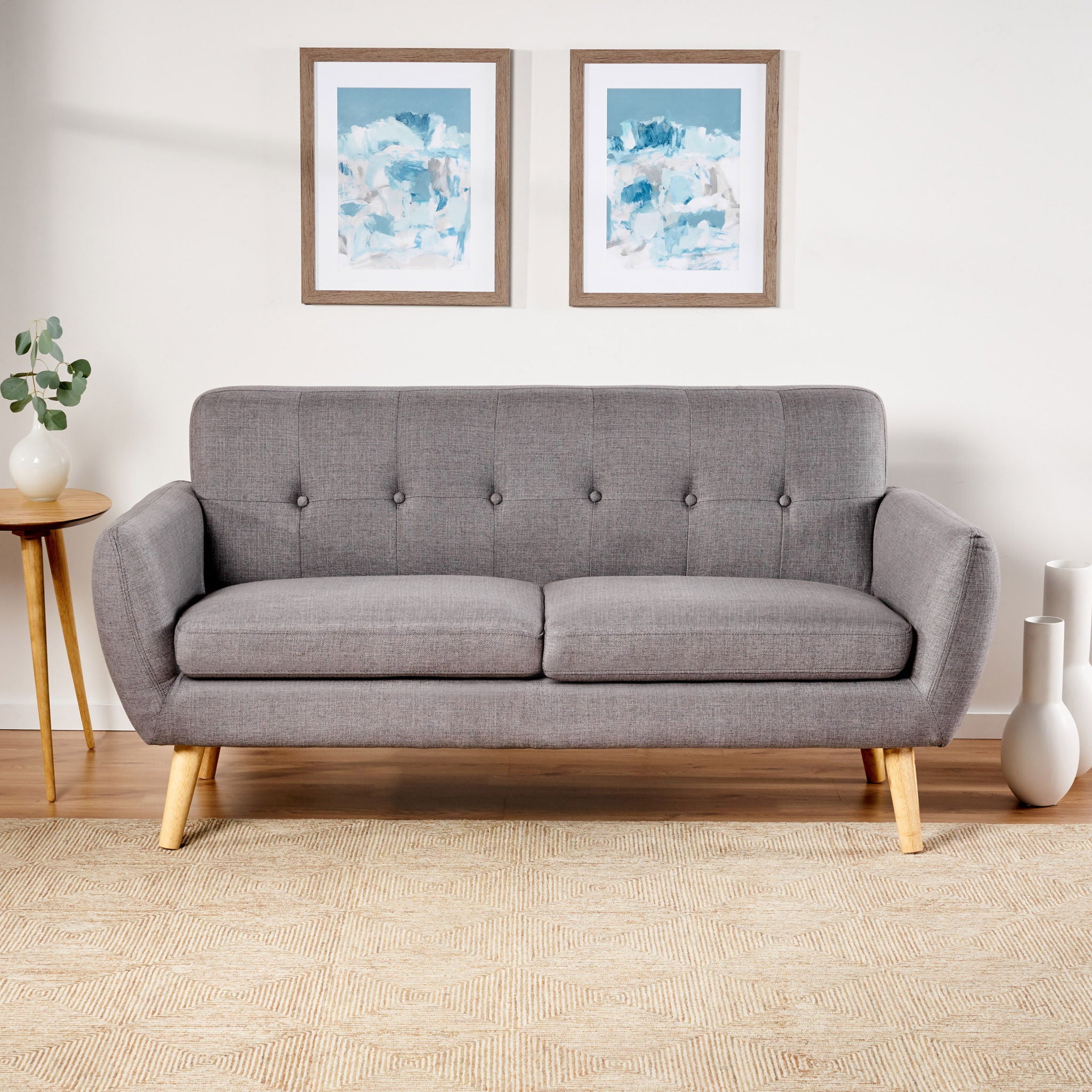 Modern Loveseat Sofa With Button Tufted Backrest
