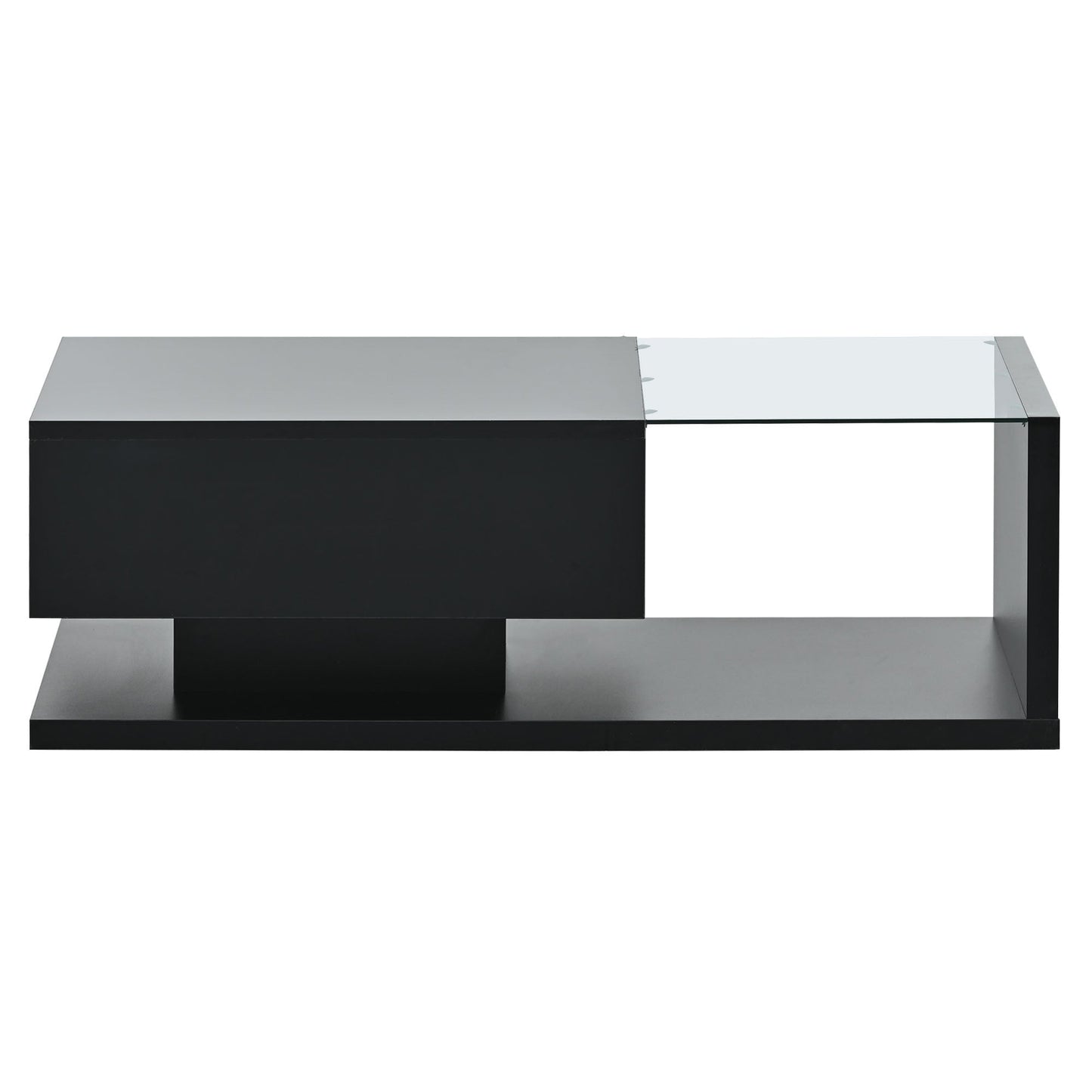 Modern Coffee Table with Tempered Glass, Wooden Cocktail Table with High-gloss UV Surface, Modernist 2-Tier Rectangle Center Table for Living Room, Black