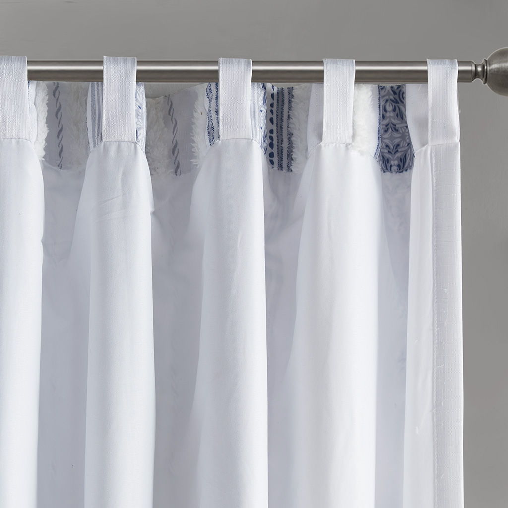 Veronica - 50x84" Poly Printed Curtain Panel With Tufted Stripe And Lining - White / Navy