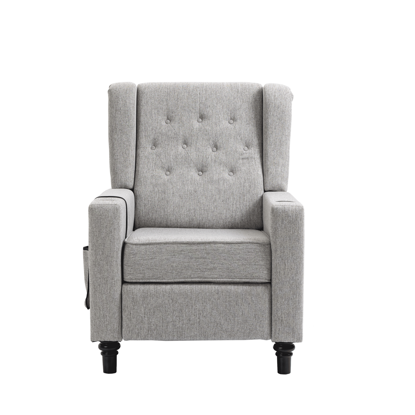 Arm Pushing Recliner Chair, Modern Button Tufted Wingback Push Back Recliner Chair, Living Room Chair Fabric Pushback Manual Single Reclining Sofa Home Theater Seating for Bedroom,Light Gray