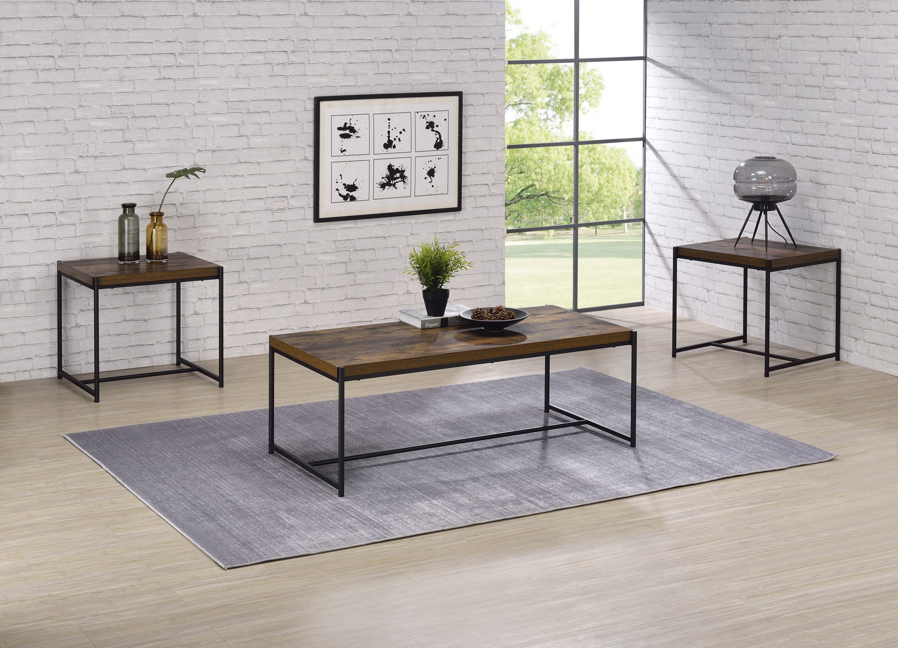 Lennox 3 Piece Brown Coffee and End Table Set