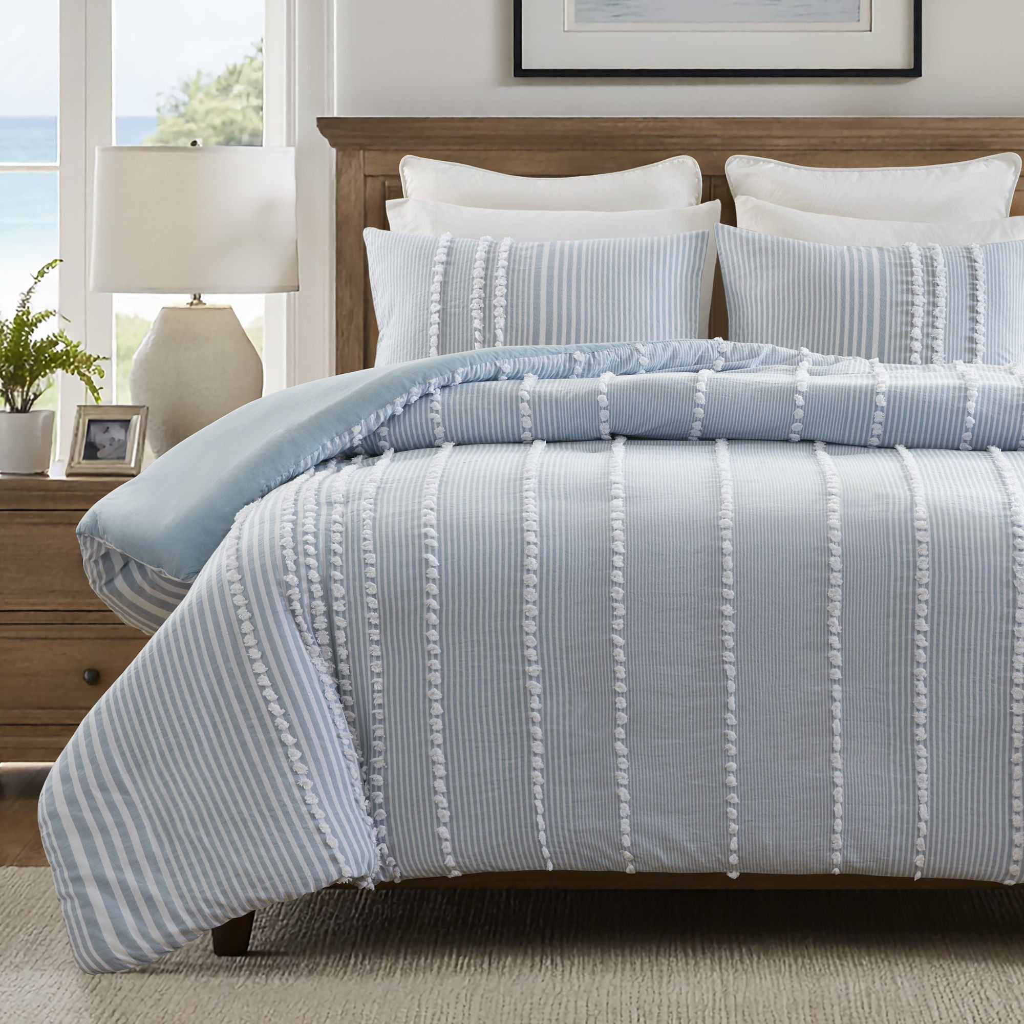 Anslee - 3 Piece King Yarn Dyed Duvet Cover Set - Blue