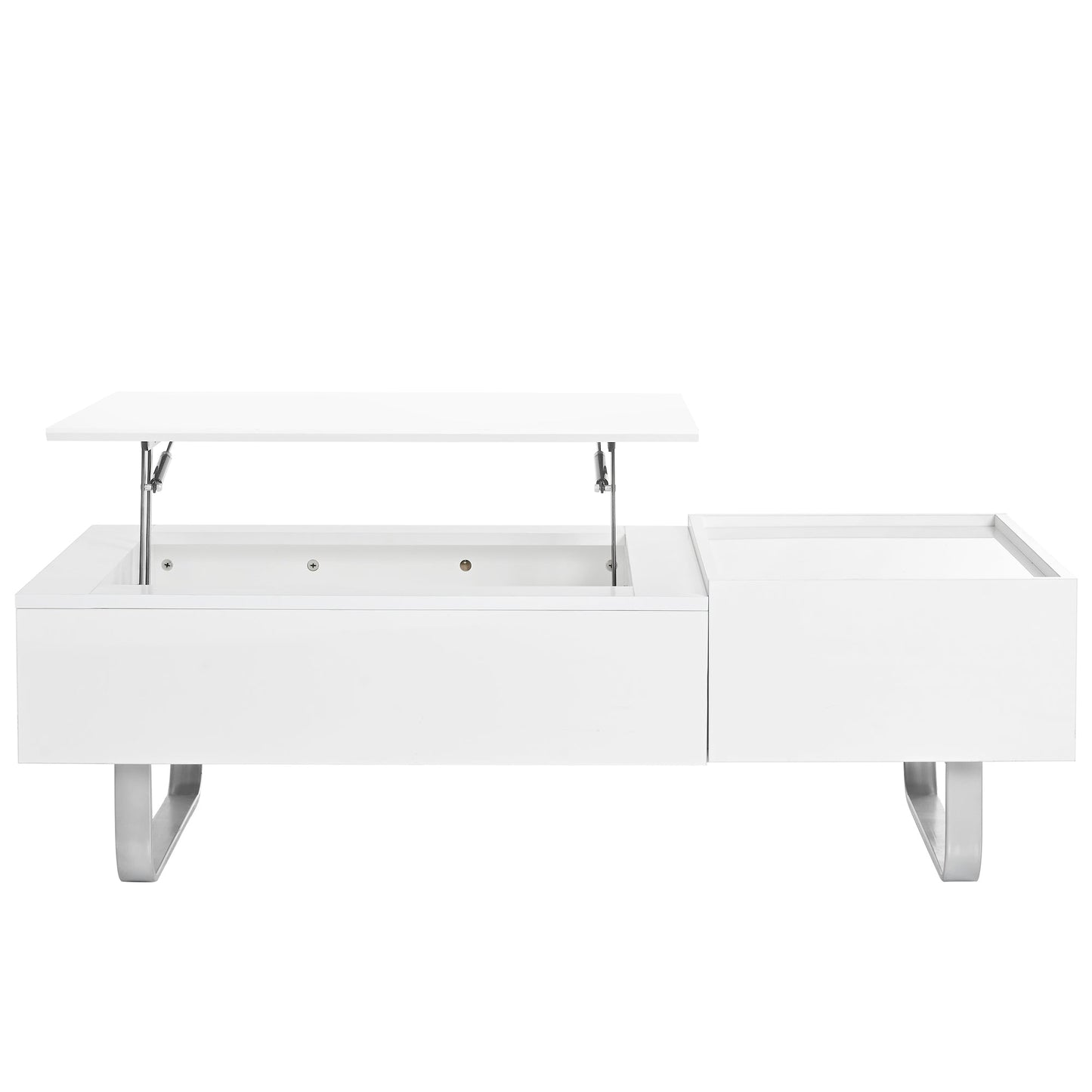 Multi-functional Coffee Table with Lifted Tabletop, Contemporary Cocktail Table with Metal Frame Legs, High-gloss Surface Dining Table for Living Room, White