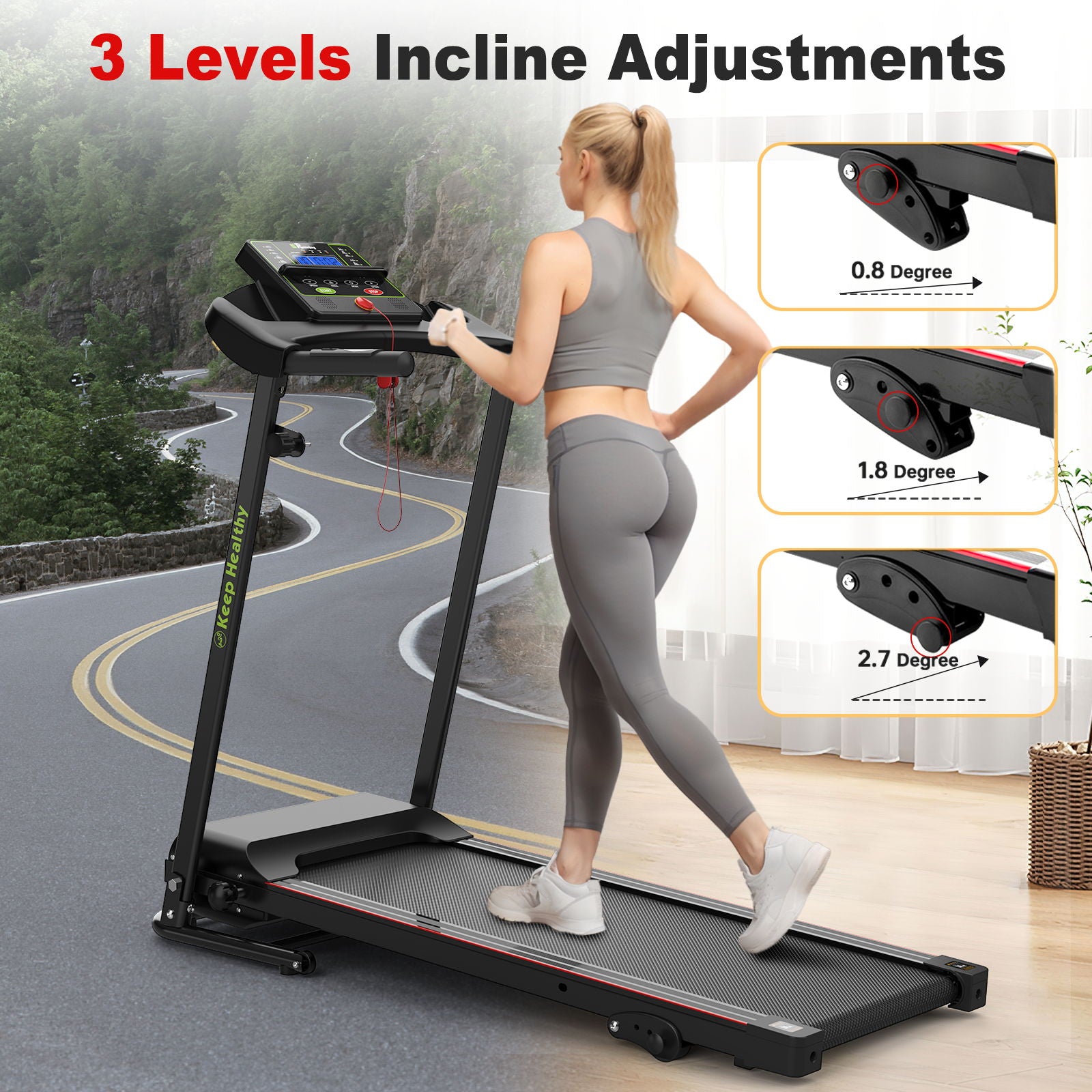 Folding Treadmill With Incline 2.5Hp 12Km / H Electric Treadmill For Home Foldable, Bluetooth Music Cup Holder Heart Rate Sensor Walking Running Machine For Indoor Home Gym Exercise Fitness