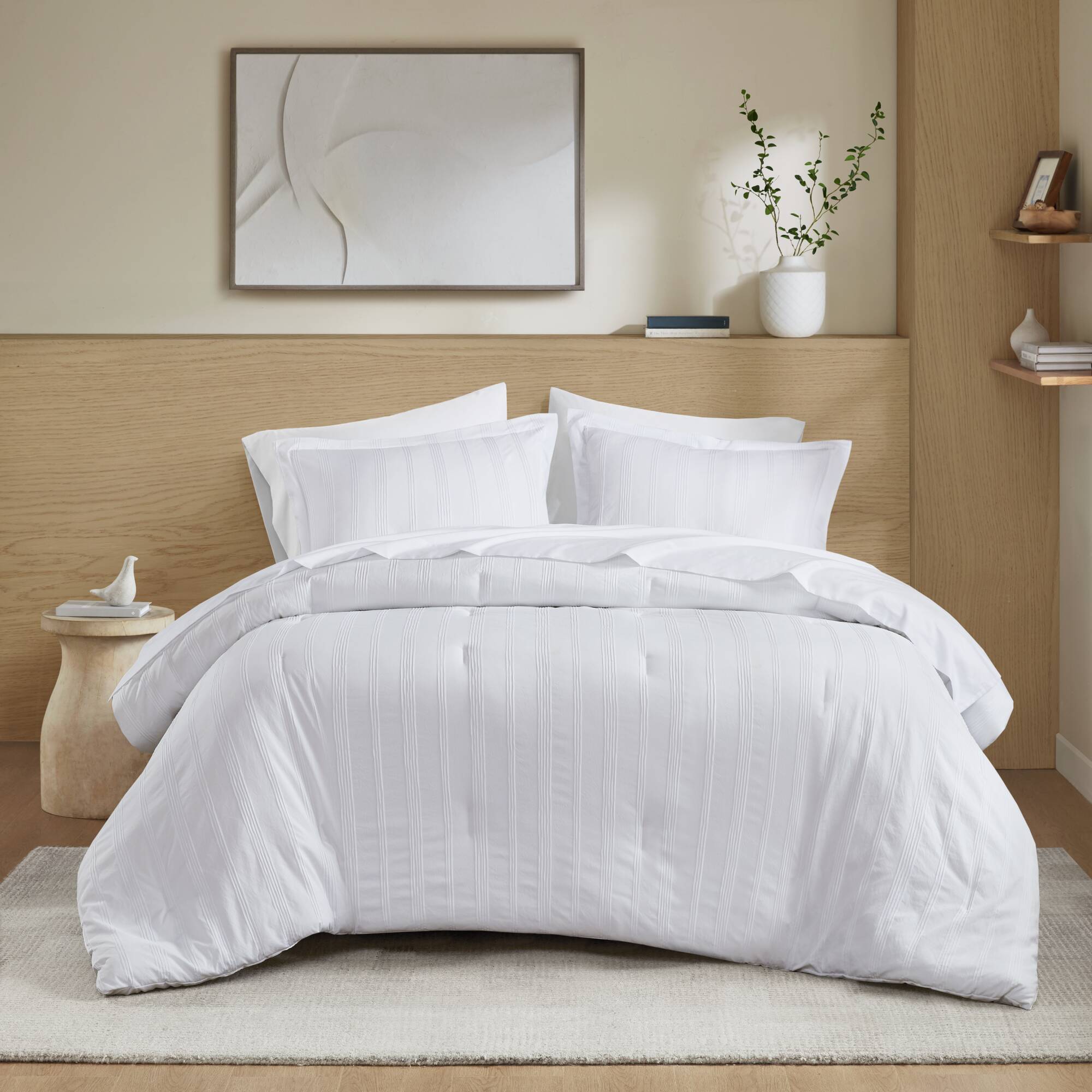 Logan - Full Striped Comforter Set - White