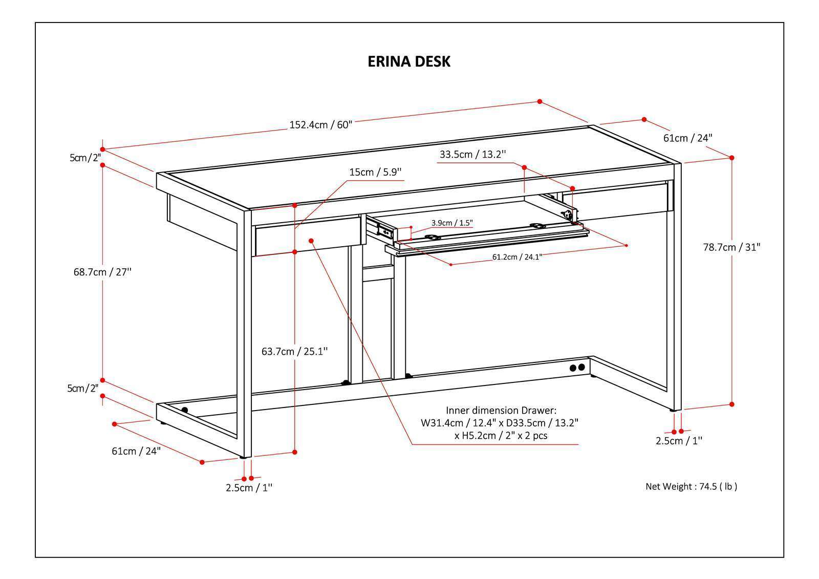 Erina - Desk - Distressed Grey