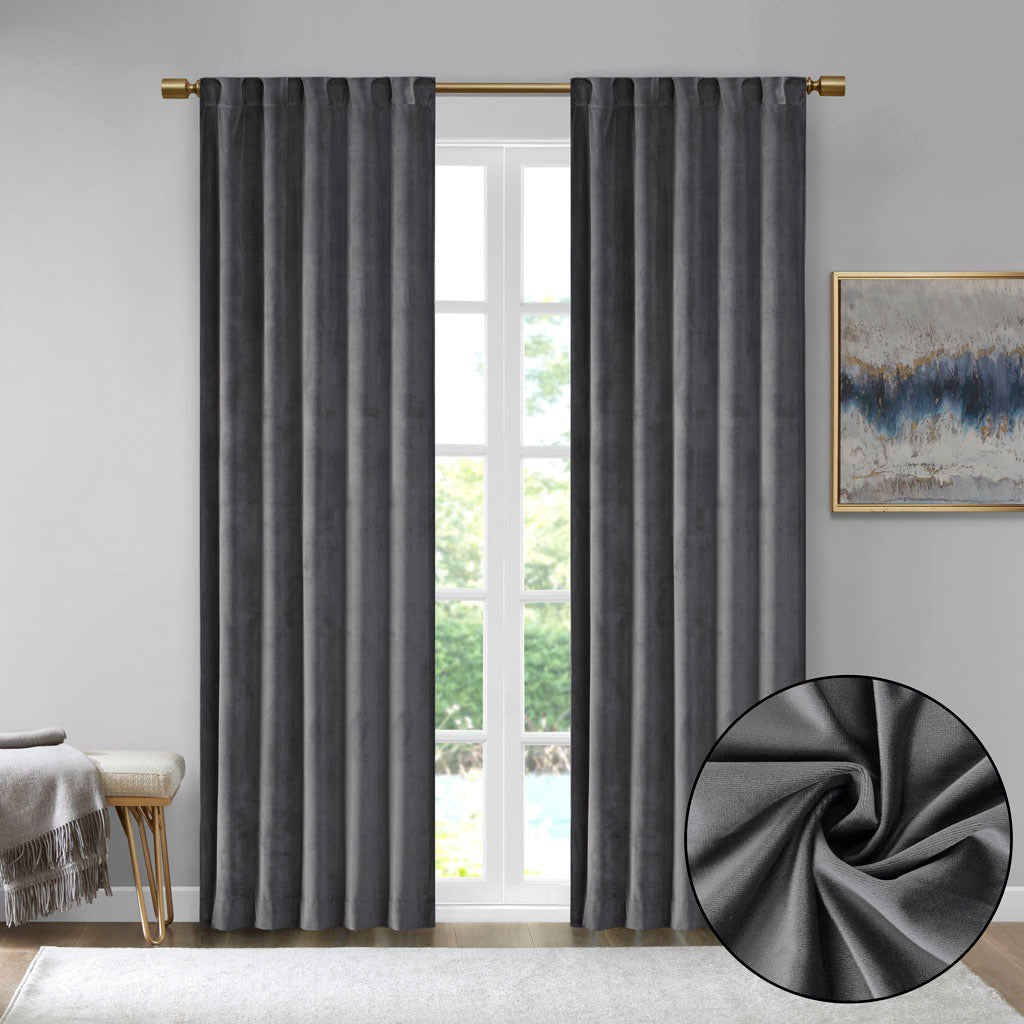 Room Darkening Poly Velvet Rod Pocket/Back Tab Curtain Panel Pair