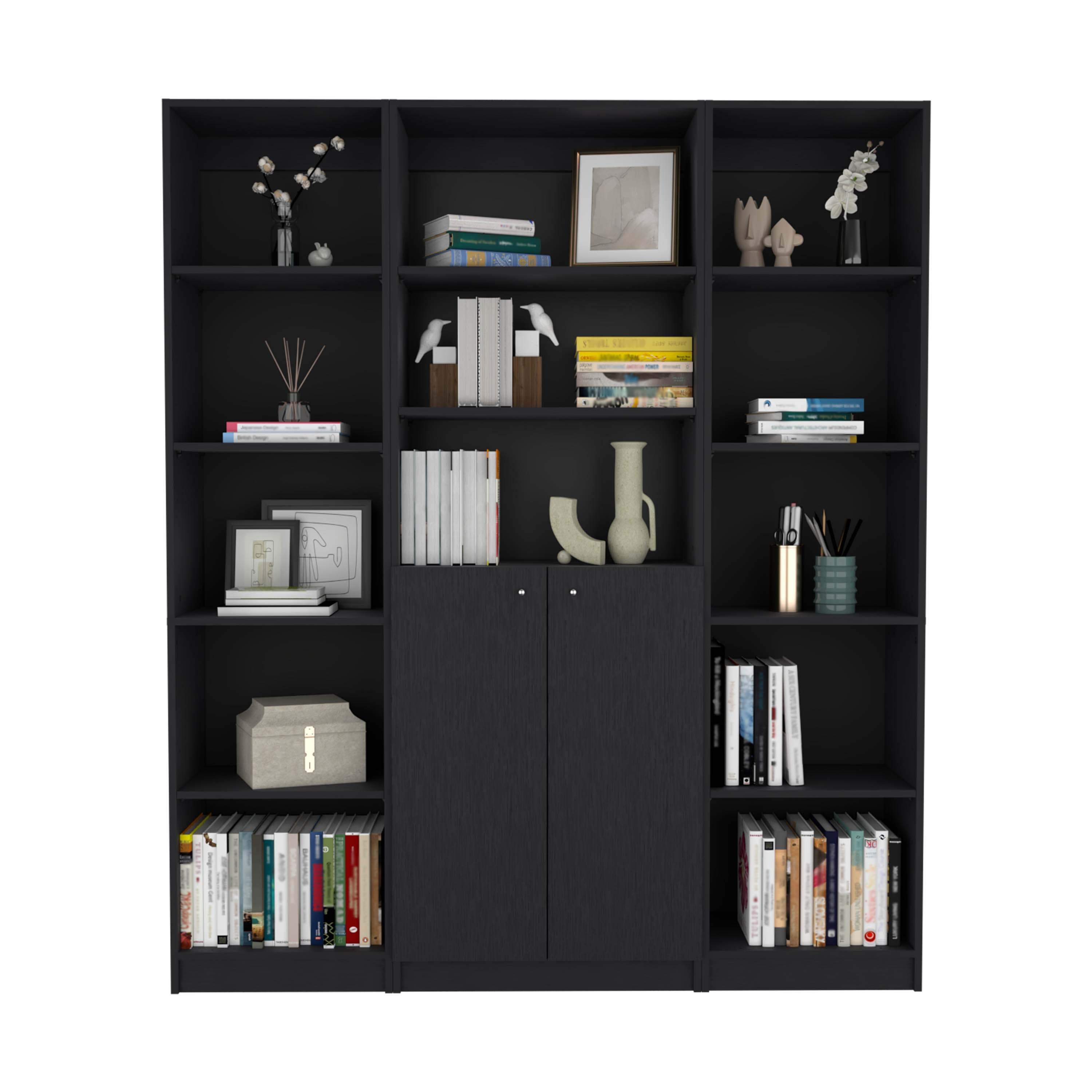 Roland Black 3 Piece Living Room Set with 3 Bookcases