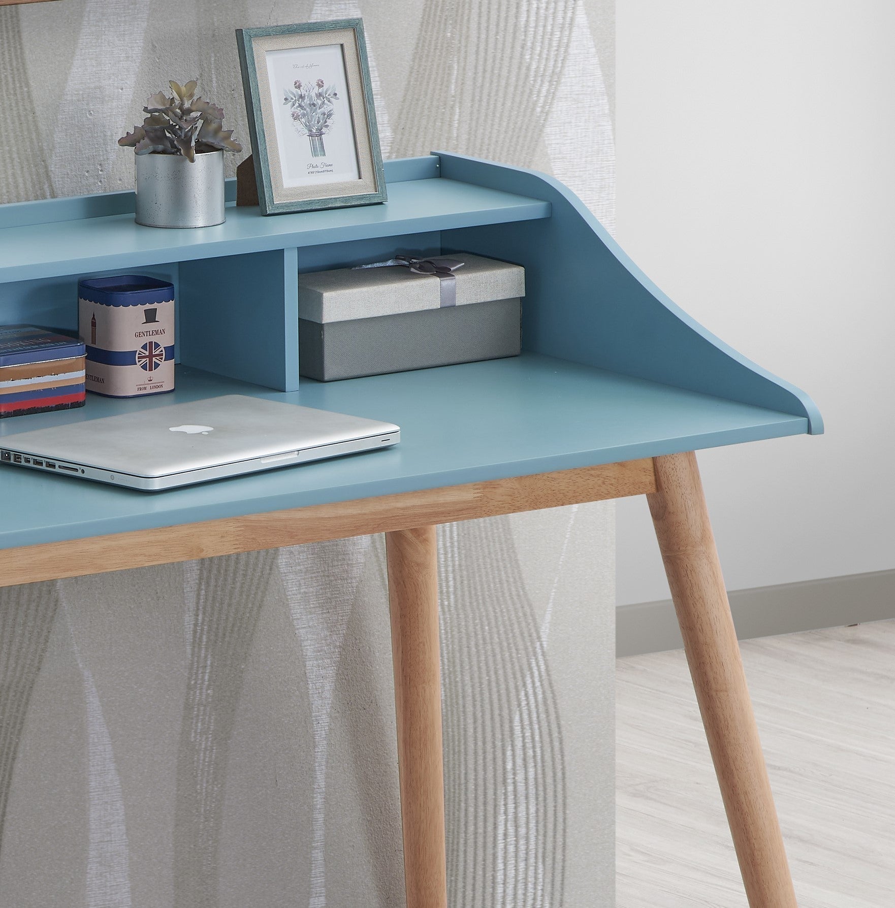 Roskilde Mid-Century Modern Wood Writing Desk with Hutch, Blue