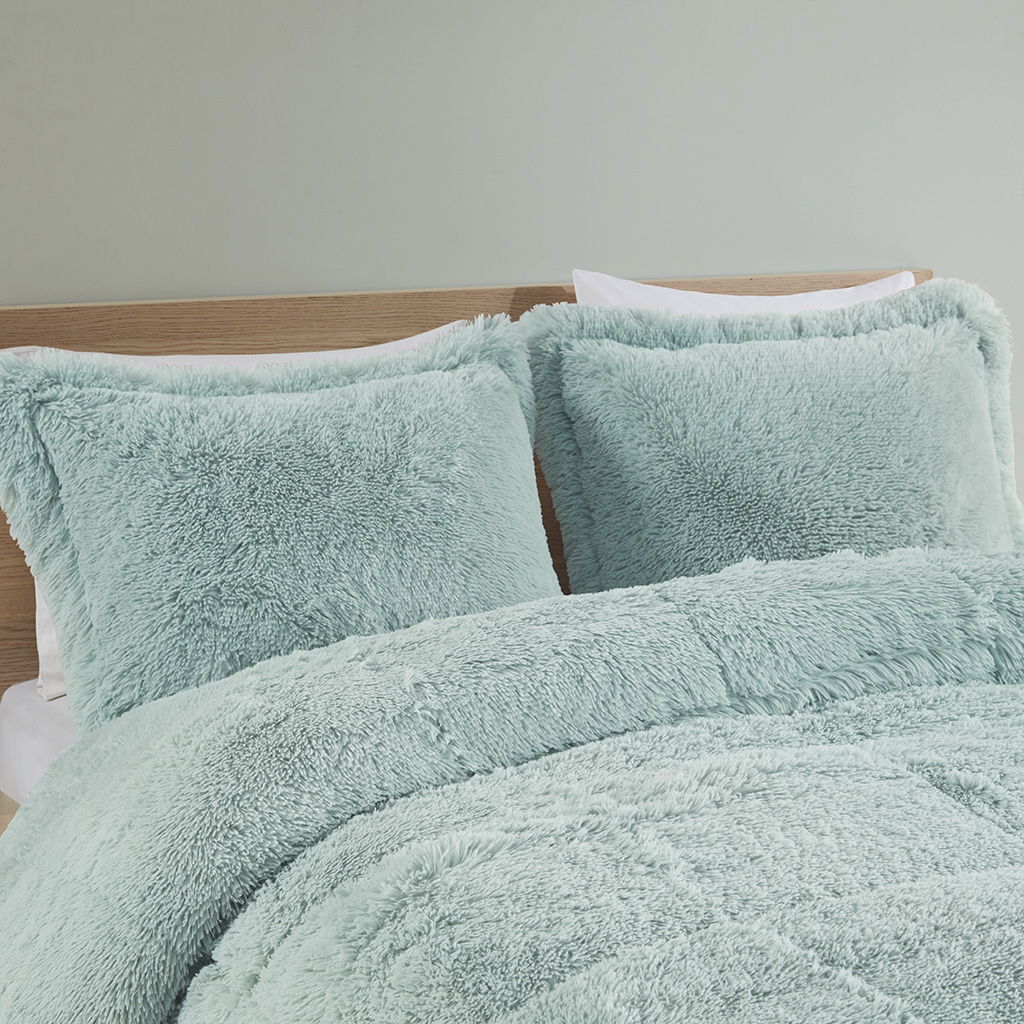 Malea - Shaggy Long Comforter Mini Set - Aqua