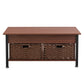 Metal coffee table,desk,with a lifting table,and hidden storage space.There were two removable wicker baskets that could be placed in any space such as the living room,color:brownwith solid wood grain