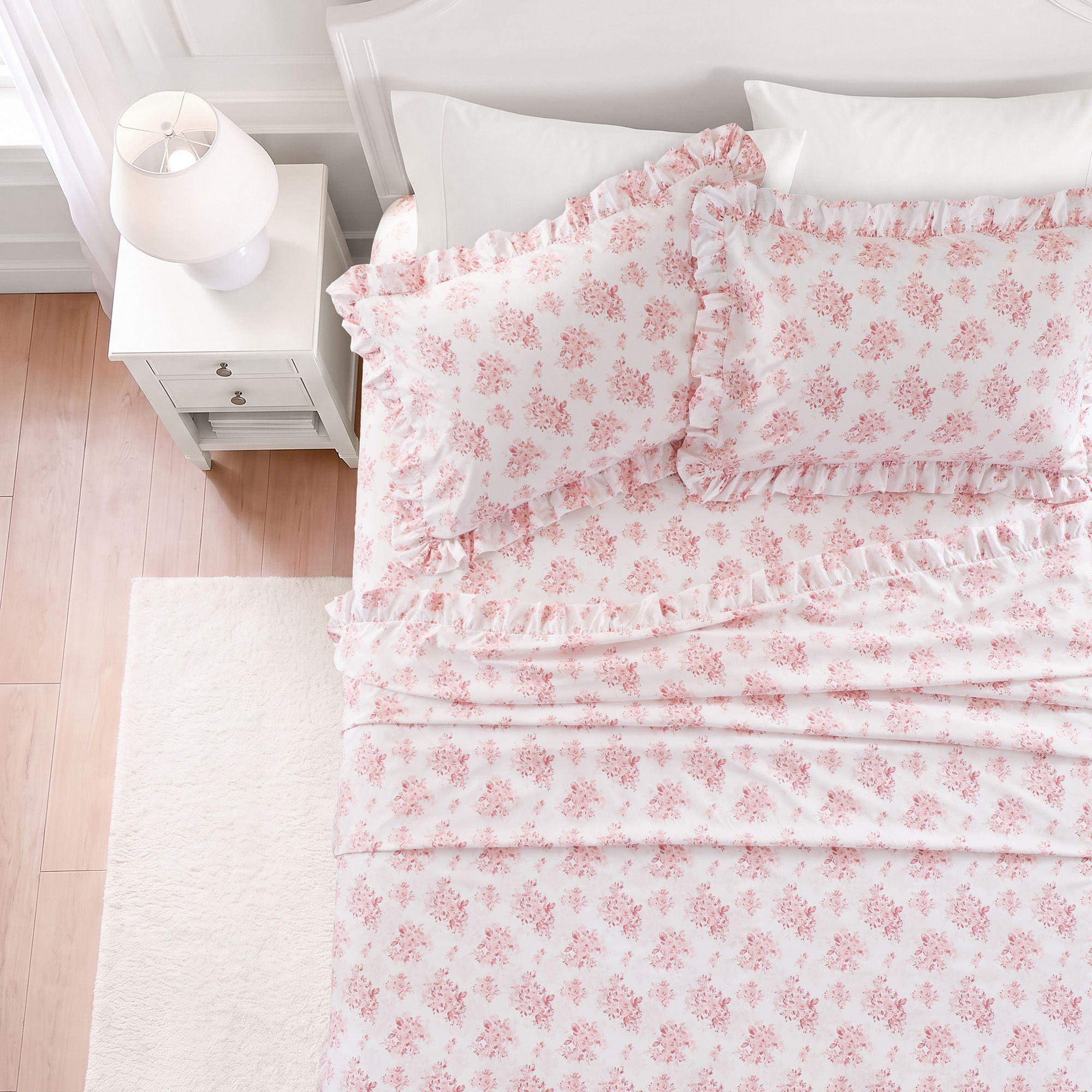 Microfiber Ruffle - Twin Sheets - Pink Floral