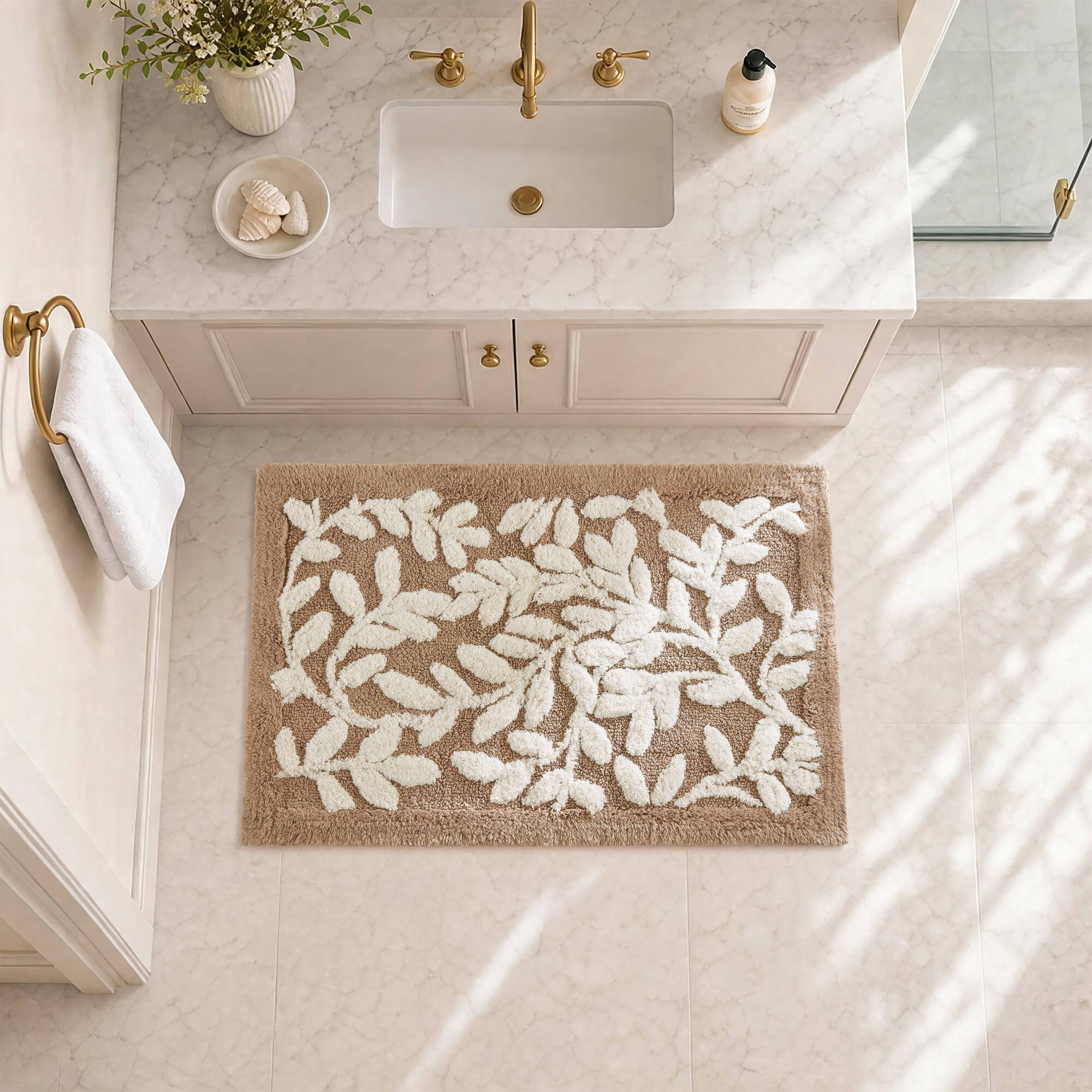 Serene - 34" x 21" Cotton Tufted Bath Rug - Mushroom