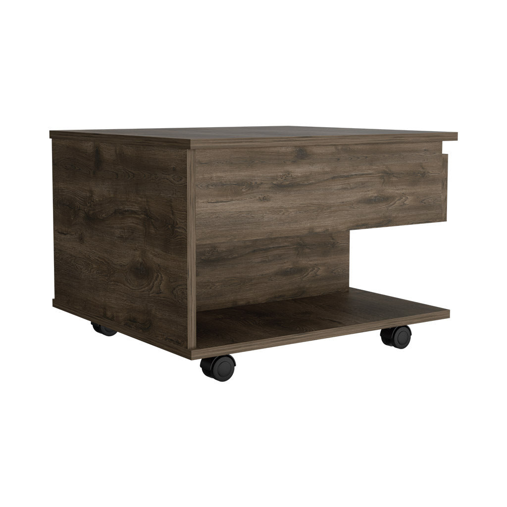 Luanda Lift Top Coffee Table, Casters, One Shelf -Dark Brown