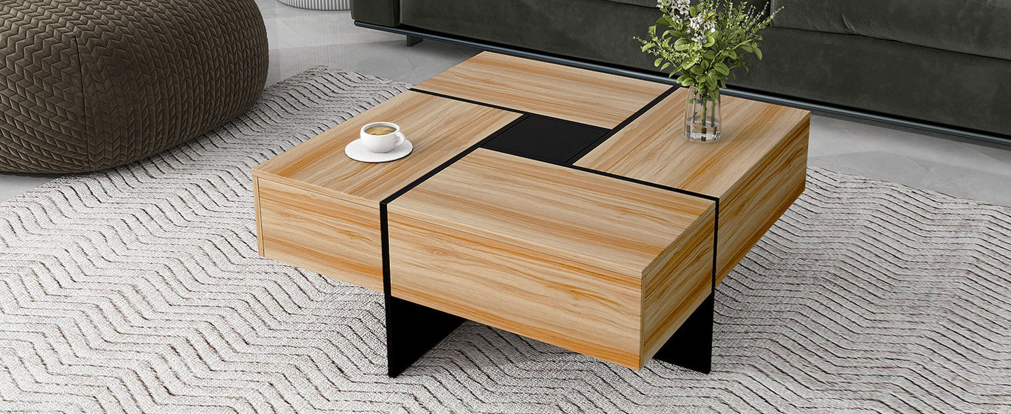 Unique Design Coffee Table with 4 Hidden Storage Compartments, Square Cocktail Table with Extendable Sliding Tabletop, UV High-gloss Design Center Table for Living Room, 31.5"x 31.5"