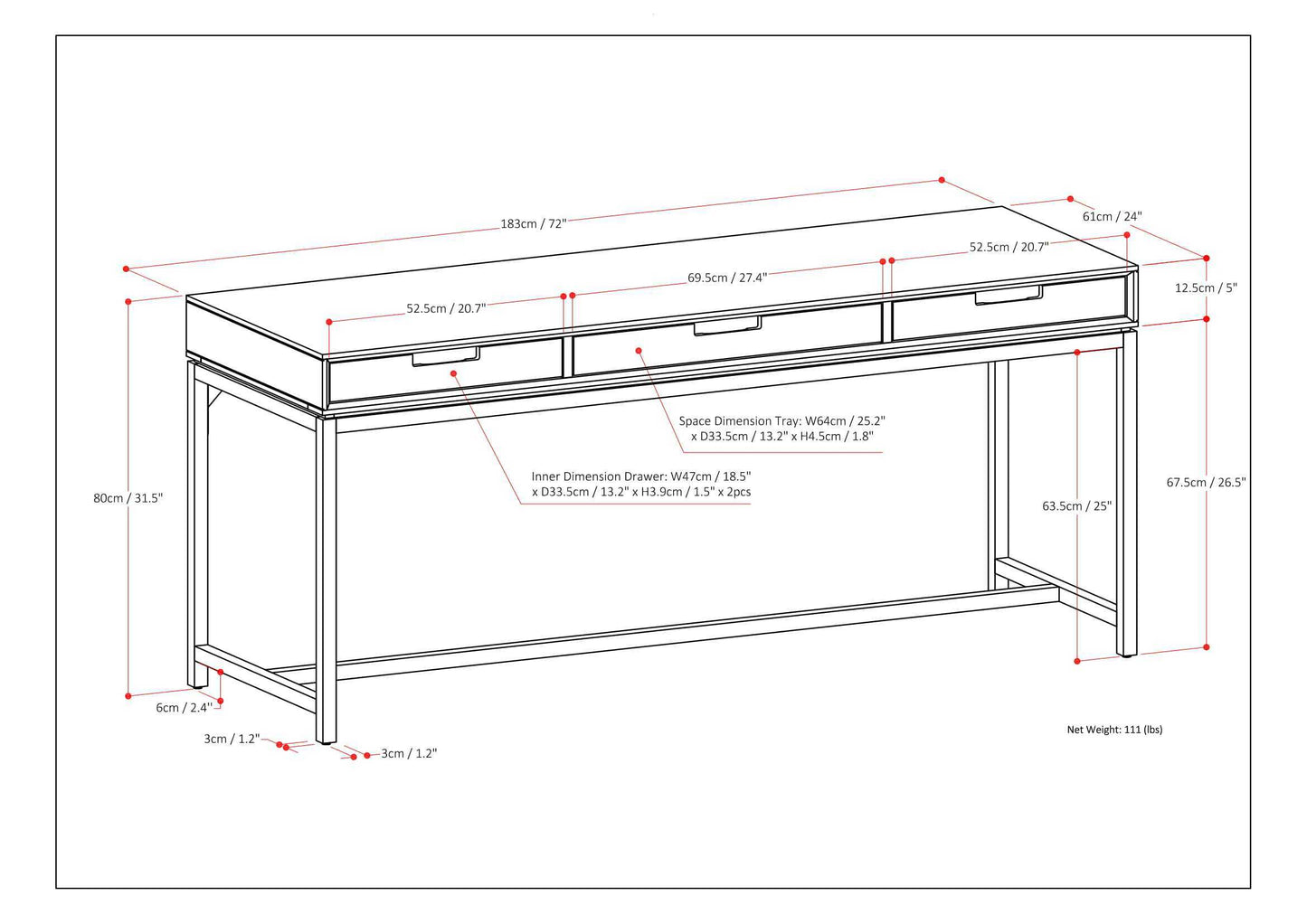 Banting - Mid Century Wide Desk - Oak Veneer