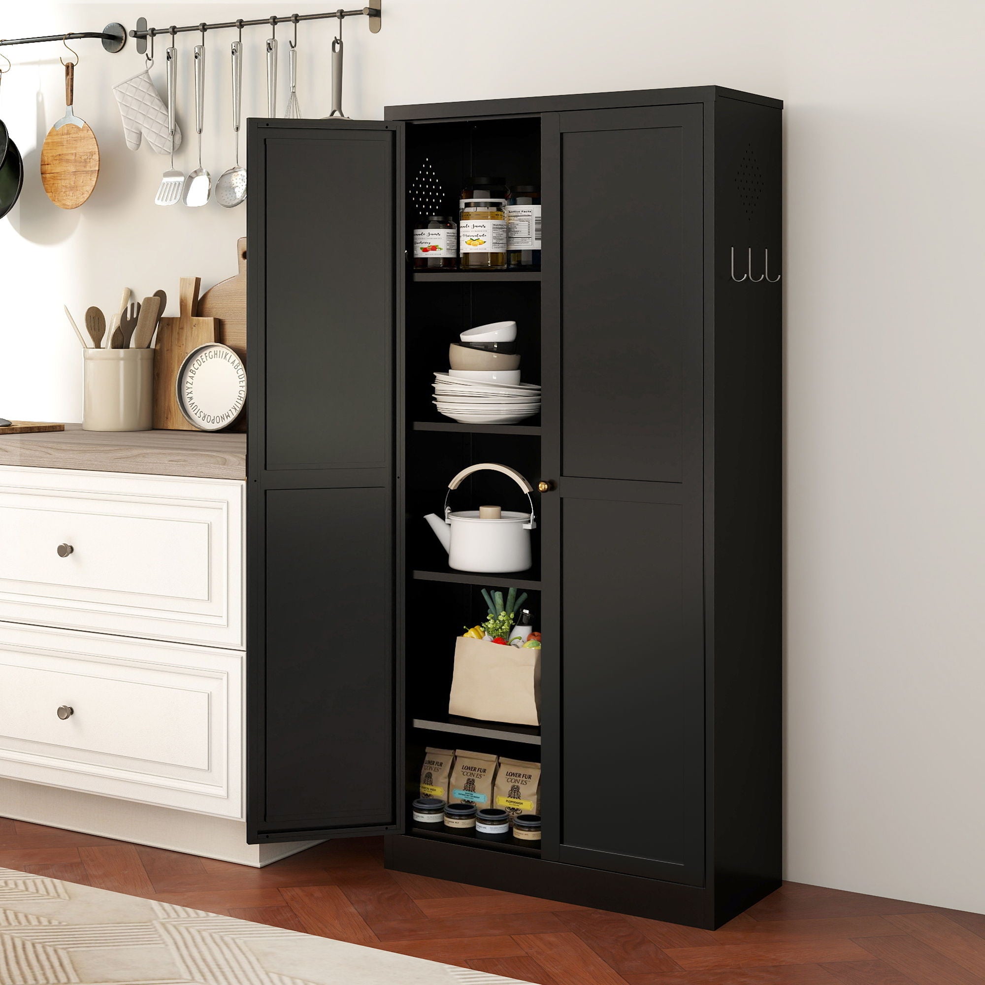 Kitchen Pantry Cabinet With 4 Adjustable Shelves, Heavy Duty Freestanding Organizer