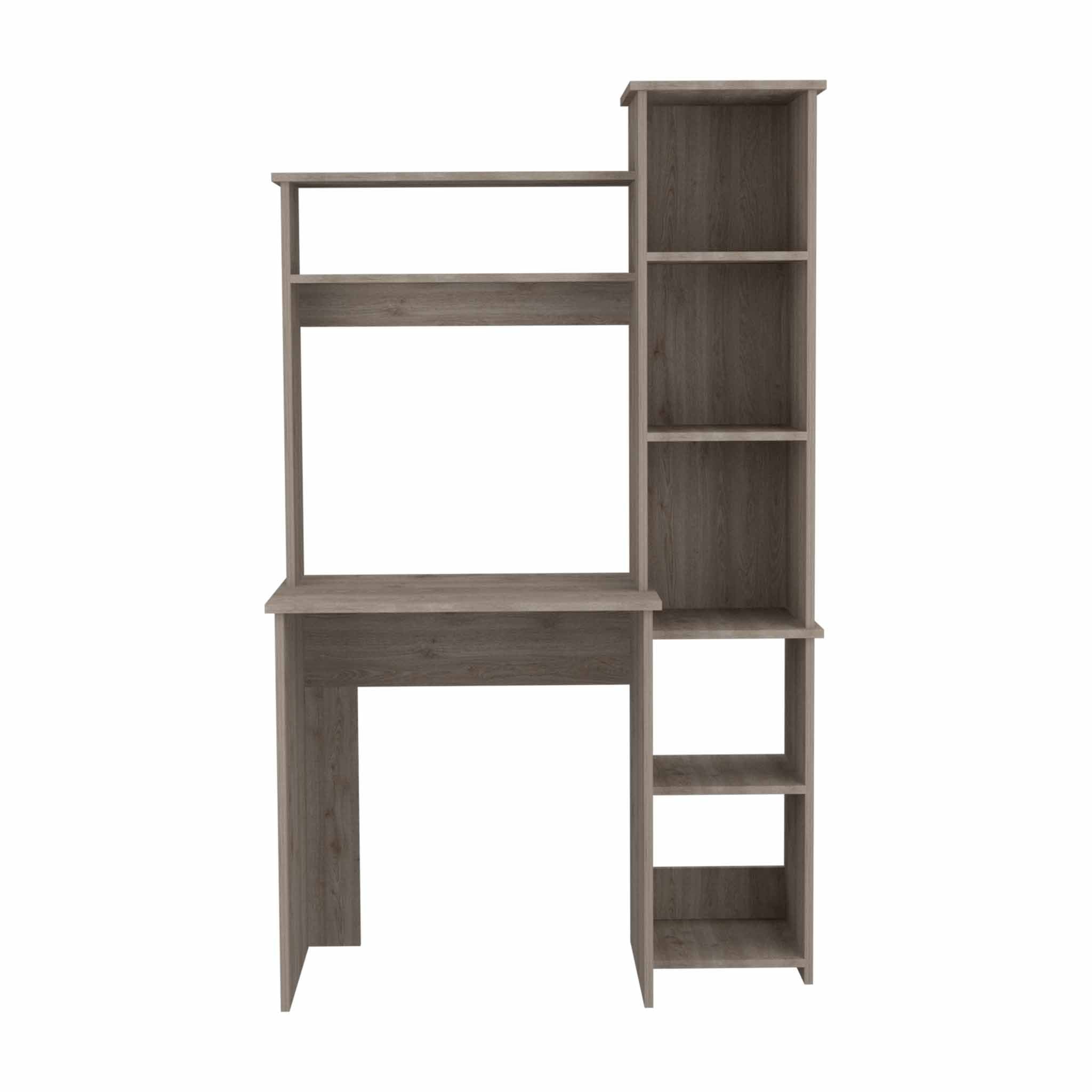 Marston 6-Shelf Writing Desk with Built-in Bookcase Light Grey