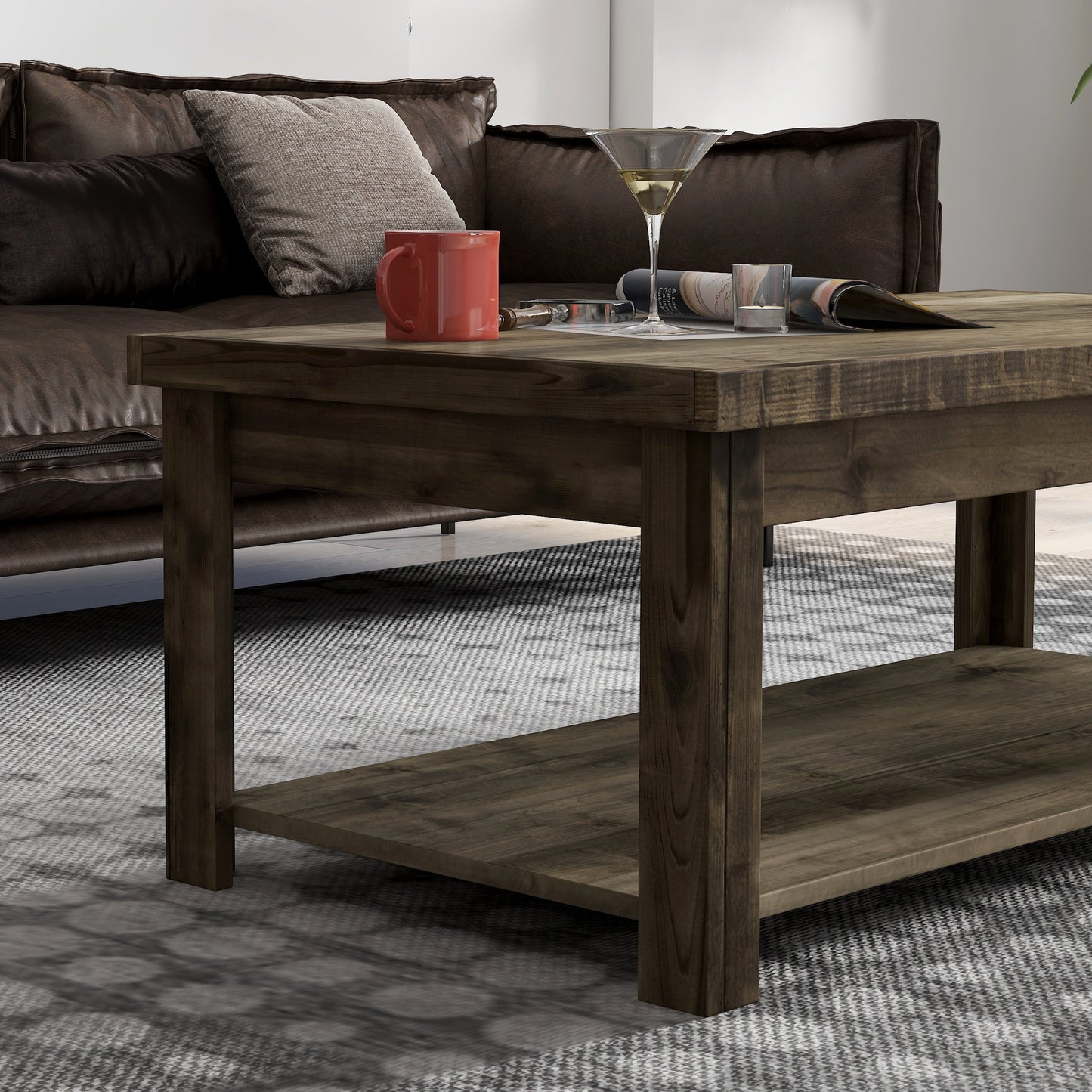 Bridgevine Home Joshua Creek 48 inch Coffee Table, No Assembly Required, Barnwood Finish