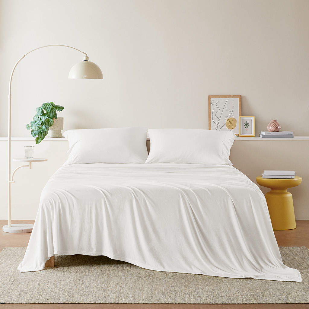Cotton Blend Jersey Knit - Twin All Season Sheet Set - White