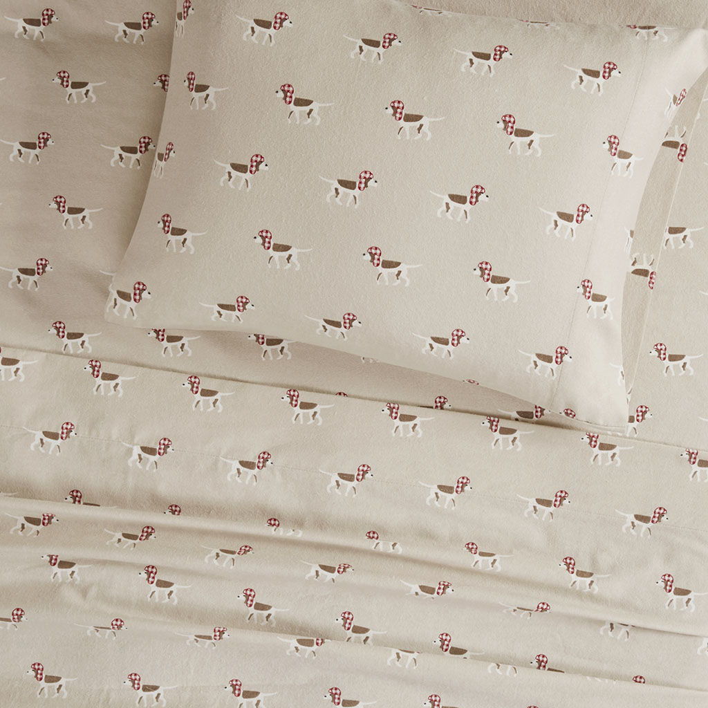Flannel - Full Sheet Set - Tan Dog