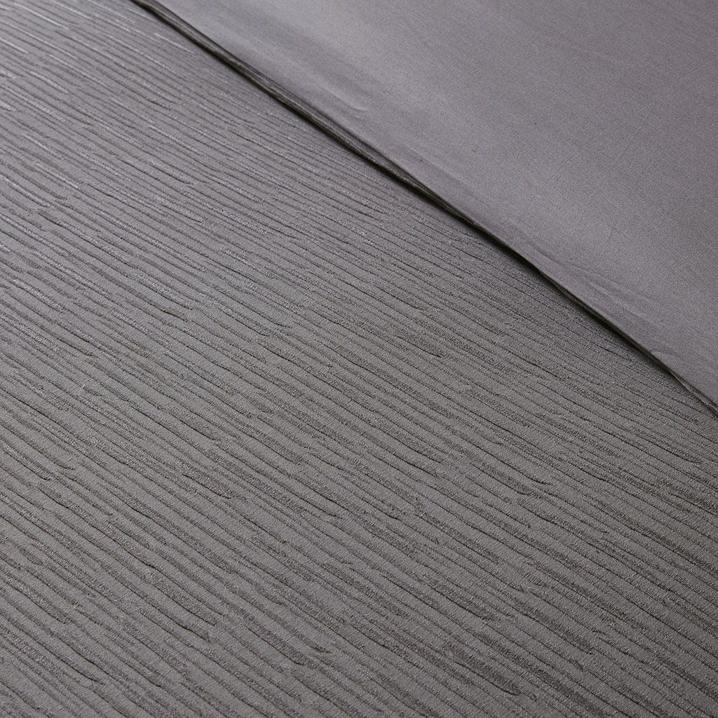 Hanae - King Blend Yarn Dyed 3 Piece Duvet Cover Set - Gray
