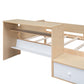 Wood Twin Size Platform Bed with 2 Drawers and 1 Chair&Desk Set, Natural+White