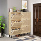 Natural  Rattan 3 Door Shoe Rack, Freestanding Modern Shoe Storage Cabinet, for Entryway