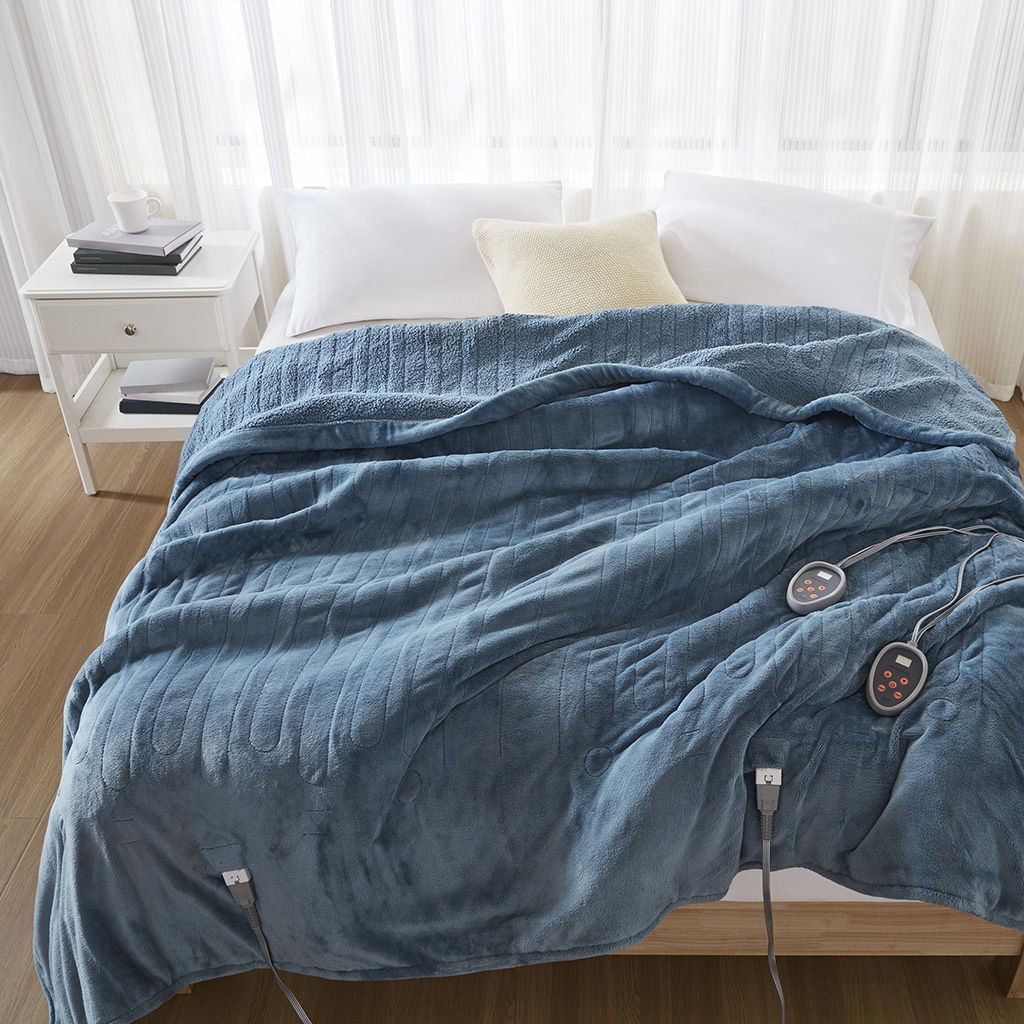 Heated Microlight To Berber - Twin Blanket - Blue
