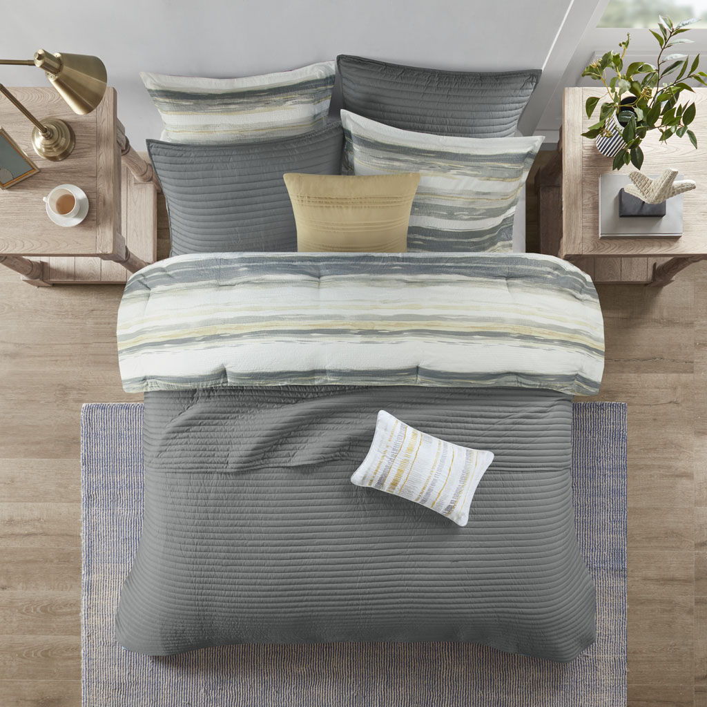 Marina - 8 Piece Printed Comforter And Coverlet Set Collection - Sand