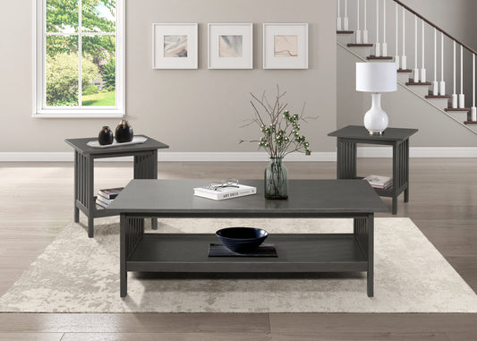 Classic Style Coffee Table and Two End Table Set Antique Gray Finish 3pc Occasional Table Set Wooden Transitional Living Room Furniture