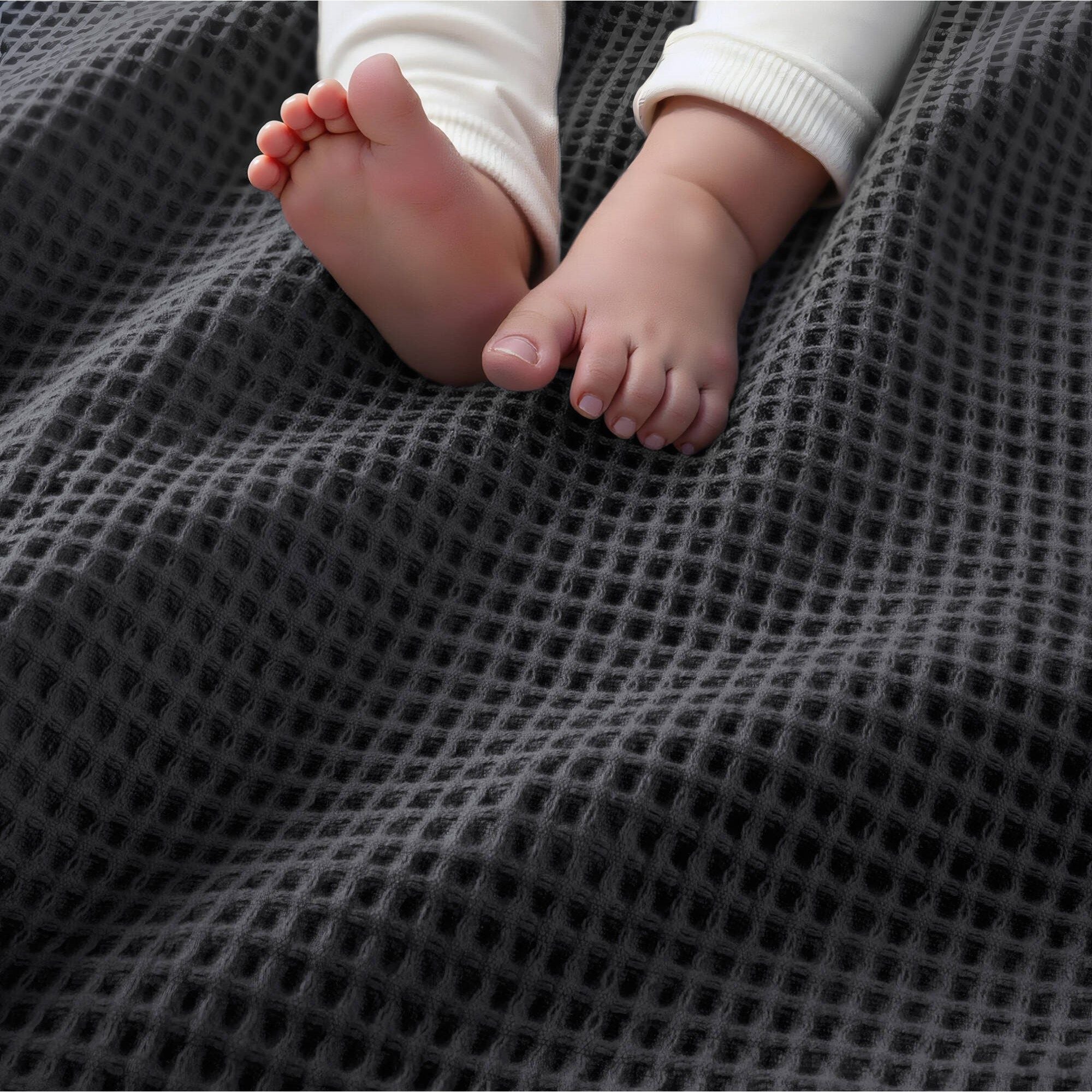 Waffle Weave - King Cotton Blanket - Dark Gray