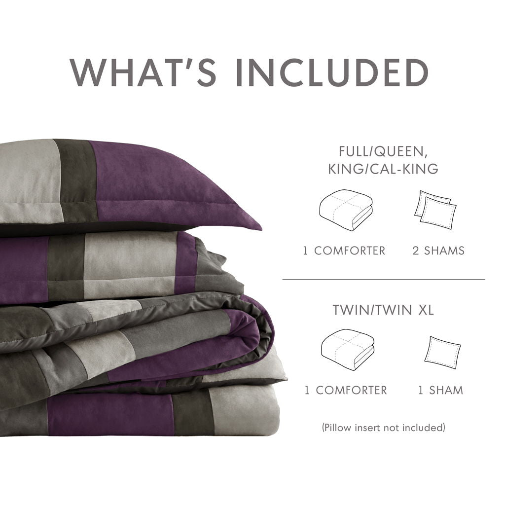 Boulder Stripe - Twin/Twin Long Pieced Comforter Set - Purple