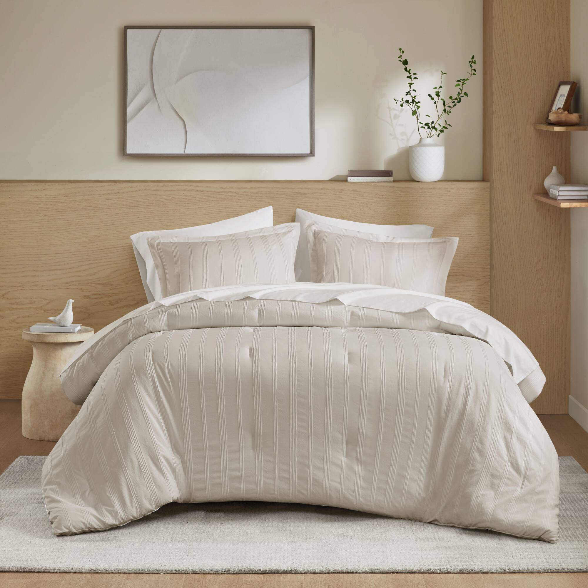 Logan - Queen Striped Comforter Set - Neutral